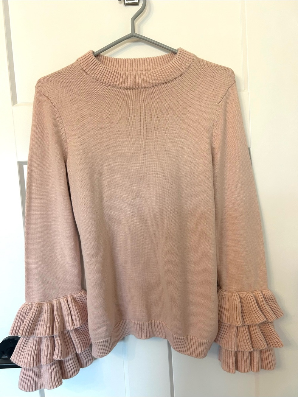 Karl Lagerfeld Paris Blush Sweater Tiered Ruffle Sleeve S